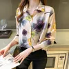 Camicette da donna Summer Long Sleeve Office Wear Camicia da donna elegante in chiffon con stampa floreale S-XL Camisa Feminina