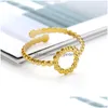Cluster Rings Vintage Round Hollow Open For Women Stainless Steel Gold Beads Adjustable Finger Couple Ring Aesthetic Jewelry Drop Del Dhz6R