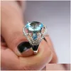 Rings de cluster zircão azul vintage grande para mulheres pier jóias dedo de dedo caseiro de casamentos de cristal anel de festa feminina entrega dhnlr