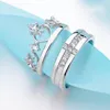 Anneaux de mariage mignon couronne coeur Zircon anneau réglable creux sans fin amour amoureux Couples pour femmes hommes fiançailles bijoux cadeaux