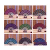 Party Favor Chinese Folding Fan Classical Dance Elegant Colorf Brodered Flower Peacock M￶nster Sequin Kvinnlig plasthandh￥llen FA Dhaeu