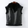 Damen Leder Faux Shearling Weste Echter Mantel Warme Echtwolle Weste Winter Herbst Double Face Biker Gilet MH3639LWomen's