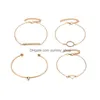 Charm Armband Fashion Jewelry Vintage Armband Set Triangle Circle Fishbone Geometric Opening Bangle 4pcs/Set Drop Delivery Dh4xn