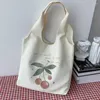 Sacs à cosmétiques en toile pour femmes, sac à bandoulière de très grande capacité, sac à main livre de plage, grand fourre-tout pour dames, mignon cerise Shopping