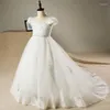 Girl Dresses Long Trailing Flower For Wedding Beading Lace White Princess Dress Backless Kids Pageant Birthday