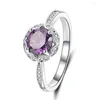 Anneaux de mariage Mode Luxe Femmes Engagement Bijoux Cz Cristal Zircon Femelle Doigt Fleur Rose Rouge Violet