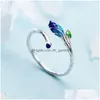 Cluster Rings Yizizai Simple Art Small Fresh Branch Green Leaf Ring For Women Vintage Sier Color Ladies Trendy Fashion Finger Jewelr Dhxwq