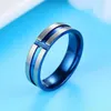 Anneaux de mariage classique Desgin 8mm large couleur bleue mince titane acier croix anneau inoxydable hommes bijoux