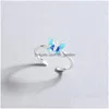 Cluster Rings 925 Sier Blue Color Butterfly Ring Opening Adjustable For Women Wedding Valentines Gift Jewelry Drop Delivery Dhpc9