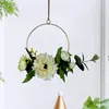 Dekorativa figurer Floral Gold Metal Geometric Hoop Wreath Artificial Flower Garland hängande hänge med rosor för dekorationsföremål