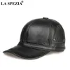 Ball Caps LA SPEZIA Hat Men Real Leather Winter Baseball Cap Brown Snapback Cowskin High Quality Men's Adjustable