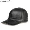 Bollmössor la spezia hatt män äkta läder vinter baseball cap brun snapback cowskin hög kvalitet mäns justerbar