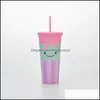 Tumblers 24Oz Plastic St Cup Cartoon Printed Double Wall Tumbler Coffee With Lid High Capacity Drop Delivery Home Garden Kitchen Din Dh1Wh