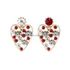 Stud Fashion Jewelry Asymmetry S925 Sier Post Heart Earrings Faux Pearl Rhinstone Peach Drop Delivery Dh2Ba