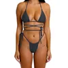 Damenbadebekleidung Sexy Bikinis Set Solid Thong Frauen 2023 Rückenfreier Badeanzug Lace Up Bikini Beachwear Badeanzug Weibliche Biquini Sommer