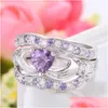 Cluster Rings 3 PCS Ring Set Elegant Women Heart Zircon Casual Party Engagement Wedding Drop Delivery Jewelry Dhicq