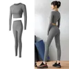 Yoga Outfits 2PCS Nahtlose Frauen Set Workout Sportswear Gym Kleidung Fitness Langarm Crop Top Hohe Taille Leggings Sport anzüge Fashi