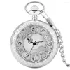 Pocket Watches Luxury Silver Gear Hollow Quartz Watch Chain Fob Arabic Numerals Display Antique Clock Gifts For Men Women