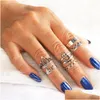 Bagues De Bande Bijoux De Mode Antique Sier Knuckle Ring Set Hibou Couronne Amour Coeur Midi 6Pcs / Set Drop Delivery Dhfhd