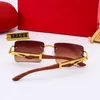 occhiali da sole moda uomo Leopard occhiali da sole rettangolari senza bordo montature per occhiali da donna designer bracciali in legno oro leopardo Timeles174H