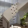 Lampade a sospensione Lampadario a LED per scala in oro nero Lampadario per soggiorno dal design moderno Luci duplex Hall Creative Long Line Villa