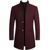 Herenjassen eenvoudige pure kleur voortreffelijke knopen Trench Coat Men Jacket Herfst Winter warm