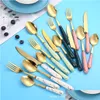 Dinnerware Sets Gold Cutlery Set Knife Fork Coffee Spoons Stainless Steel Tableware Western Kitchen Sierware Drop Delivery Home Gard Dhbea