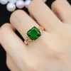 Cluster Rings Fashion Temperament Butterfly Princess Square Emerald Green Tourmaline Treasure Adjustable Ring Women Exquisite Jewelry