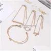 Charm Bracelets Fashion Jewelry Vintage Bracelet Set Triangle Circle Fishbone Geometric Opening Bangle 4Pcs/Set Drop Delivery Dh4Xn