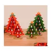 Decoraciones navideñas Árbol Decoración de escritorio Diy Madera Rojo Verde Diseño de Navidad Dibujos animados Santa Muñeco de nieve Motivo Decoración de mesa Entrega de gota Dhvdy
