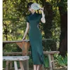 Ethnic Clothing Green Summer Improve Qipao Women Big Size Long Cheongsam Sexy Slim Vintage Oriental Dresses Elegant Chinese Dress S-4XL