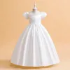 Girl Dresses Children's Dress 2023 Summer Girls Satin Fabric Round Neck Princess Flowergirl Wedding Piano Playing Costume