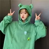 Women's Hoodies & Sweatshirts Kawaii Frog Hoody Hoodie Women Funny Embroidery Letter Hooded Fleece Winter Harajuku Streetwear Oversized Trac