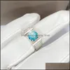 With Side Stones Fashion Luxury Domineering Imitation Moissanite Diamond Hearts And Arrows Blue Green Zircon Ring Suitable For Weddi Dh29O