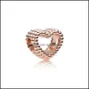 سحر الذهب الوردي أو Sier Color Heart Charm Bead Fashion Women المجوهرات تصميم مذهل على الطراز الأوروبي مناسب لسوار Pandora 466C3 Dhemo