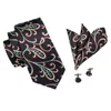 Bow Ties SN-1671 Hi-Tie Classic Black Floral Tie Set för män handgjorda silke jacquard vävda slips ficka torg manschettknappar till försäljning