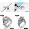 Cluster Rings Romantic Flower Ring Sets For Women/Girls Fashion Sier Color Pink Cubic Zirconia Special Jewelry Gift Anel Dwr698 Drop Dhwhv