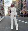 Kvinnors jumpsuits Rompers Guel 2023Women Spring Fashion Elegant Office Lady Workwear Casual Long High Neck Lantern Sleeve Wide Leg Overal