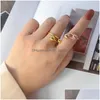 Cluster Ringe Tofflo Edelstahl Schmuck Kreative Linie Kunst Doppelkugel Ring für Frauen Mode BSA112 Drop Lieferung DHD0M