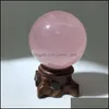 Konst och hantverk Natural Pink Crystal Ball Quartz Ornament Hem Desktop Decoration Mineral Healing Gemstone Reiki Energy Stone Roman OTL6G