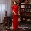 الملابس العرقية Cheongsam qipao التداول الصيني اللباس خمر خمر المخمل الأحمر الأنيق لباس الزفاف فساتين الزفاف الجمال الشرقي بالإضافة إلى الحجم