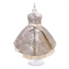 Meisjesjurken Dragstaartavondjurk Flowergirl bruiloft Multi -Layer garen zomer zomers kinderprestatie Jacquard Girls Princess