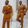 Мужские костюмы Blazers Spring/Anvuren Orange Men Skinny Double Breed Jacket с брюками 2 кусочки Set Groom Wear Man Business Blazer смокингы