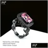 Cluster Rings Luxury Fashion Square Pink Cubic Zirconia Black Gold Color Ring Cocktail For Women Fl Size Sale Dd041 Drop Delivery Jew Dhvtq