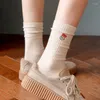 Women Socks Rzhbro 5 Par/Set Cute Woman Pile Cotton Kawaii Mönster Set Par Elegant Soft Solid Color Size 34-40