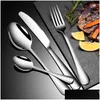 Dinnerware Sets 30Pcs Stainless Steel Cutlery Set Steak Knife Fork Coffee Spoon Teaspoon Kitchen Mirror Finish Drop Delivery Home Ga Dhl4K