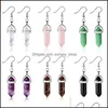 Dangle lustre mode fil enveloppe hexagone prisme boucles d'oreilles en pierre naturelle rose quartz guérison boucles d'oreilles en cristal boucle d'oreille pour les femmes juives Dhqkm