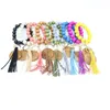 파티 호의 18 스타일 개인화 된 나무 구슬 팔찌 DIY 조각 술 방울 키 체인 색상 Fristband Bangle Jewelry Charms Crafts DHE2L
