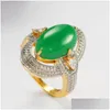 Bagues de cluster Naturel Vert Hetian Jade Bague 925 Sier Jadeite Calcédoine Amet Mode Charme Bijoux Cadeaux Pour Femmes Sa Drop Livraison Dhzly