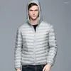 Męskie Down Ultra Light Jackets Mens Autumn Zima Płaszcz Moda z kapturem 90% biały kaczka męska cienkie szczupłe parki